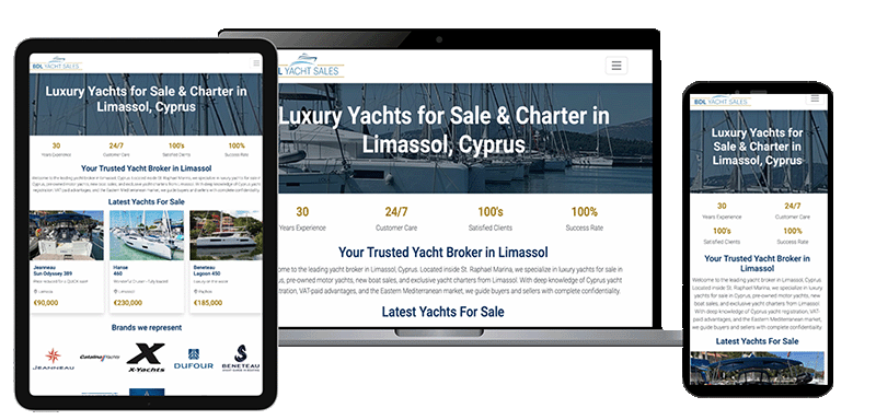 Responsive website design for Yacht Sales